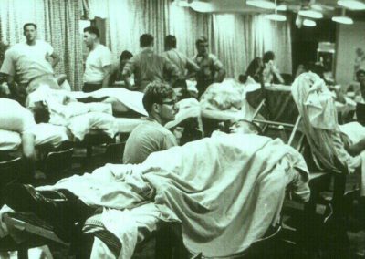 mess deck of USS Liberty converted to temporary hospital